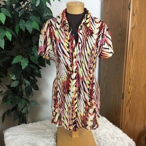 SERENADE 2X multi color pleated collared button down batwing sleeve top